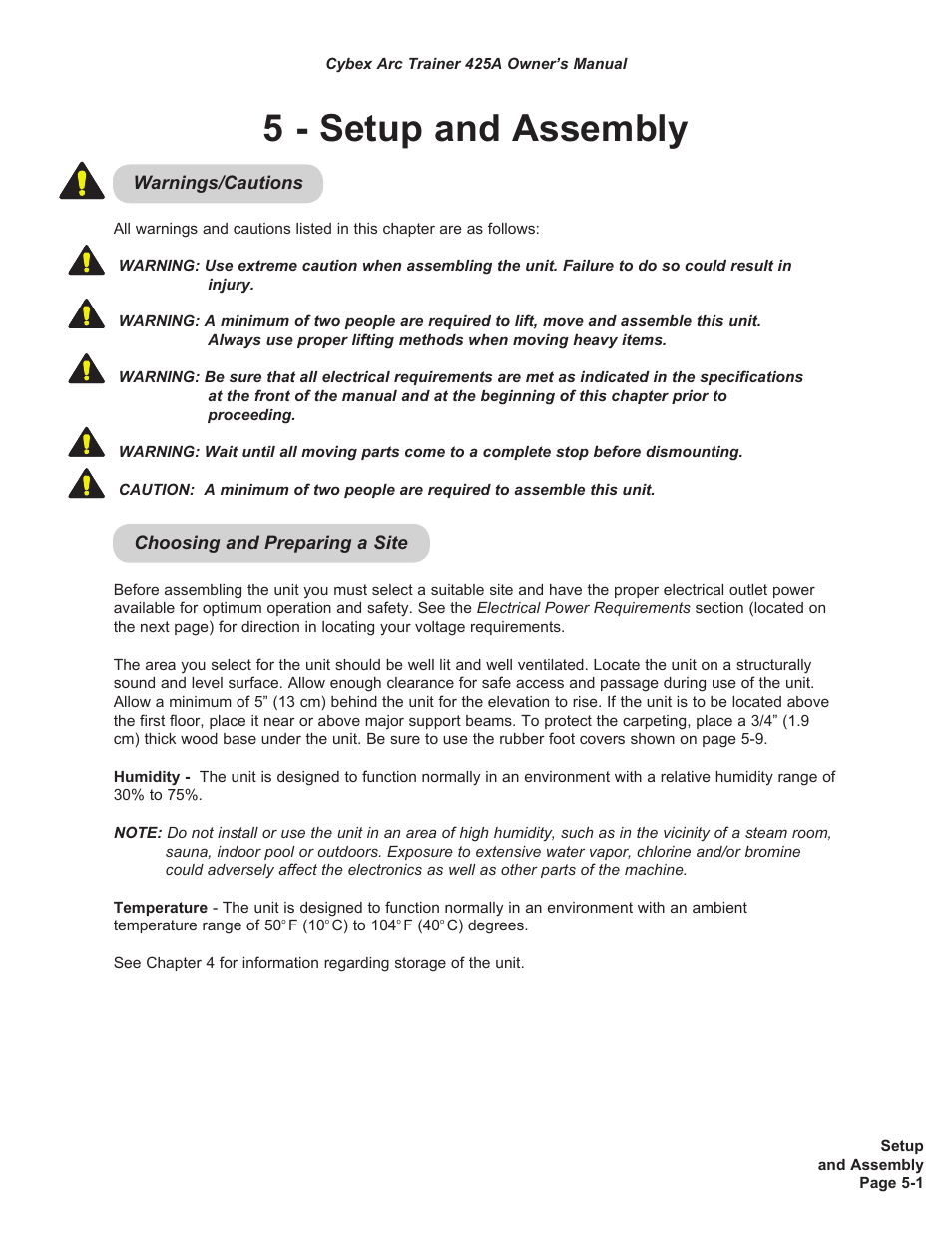 5 - setup and assembly | Cybex 425A Arc Trainer User Manual | Page 47 / 64