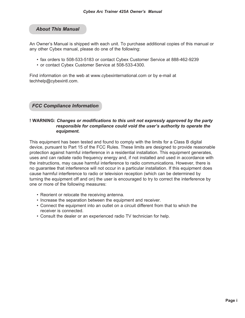 Cybex 425A Arc Trainer User Manual | Page 5 / 64