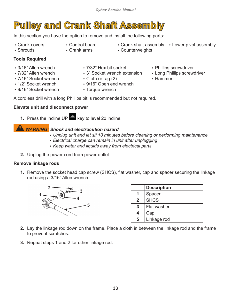 Pulley and crank shaft assembly | Cybex 525AT Arc Trainer User Manual | Page 33 / 74