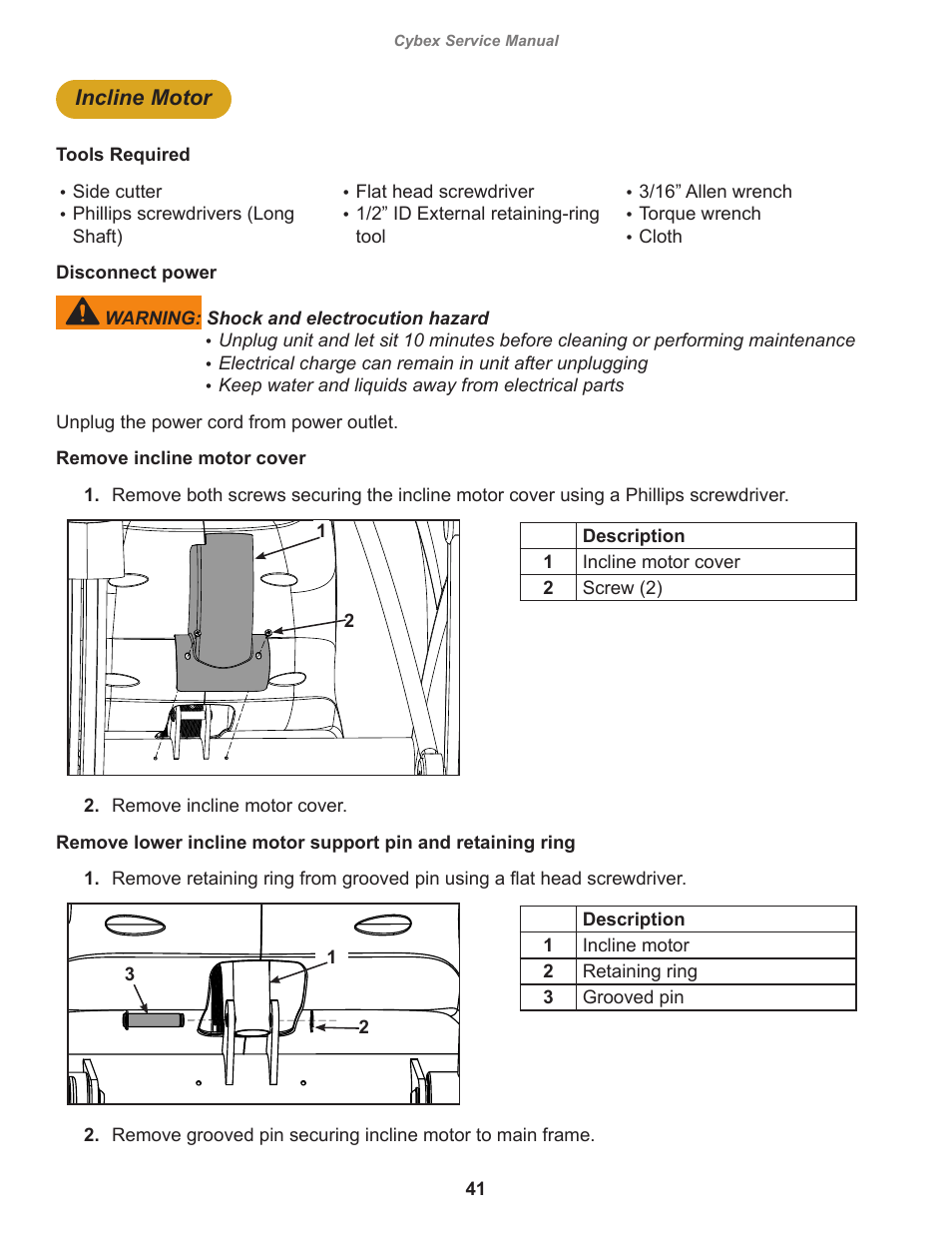 Incline motor | Cybex 525AT Arc Trainer User Manual | Page 41 / 74