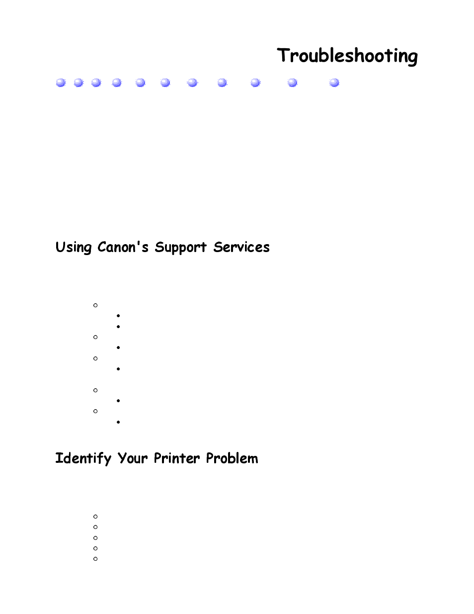 Chp.5: troubleshooting, Using canon's support services, 7urxeohvkrrwlqj | Identifying your printer problem, 8vlqj &dqrq v 6xssruw 6huylfhv, Ghqwli\ <rxu 3ulqwhu 3ureohp | Canon HC-4200 User Manual | Page 70 / 82