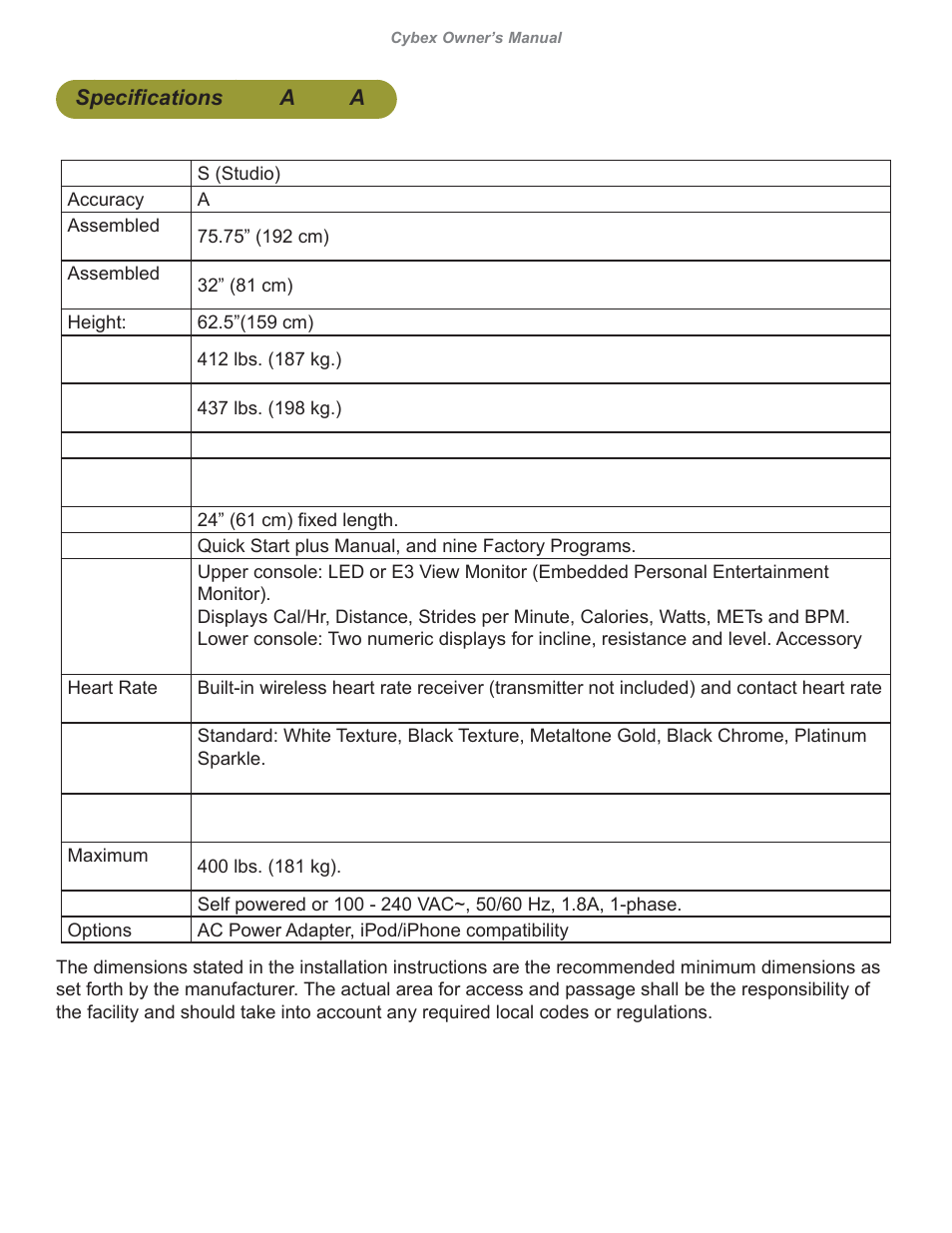 Cybex 626A Arc Trainer User Manual | Page 11 / 94