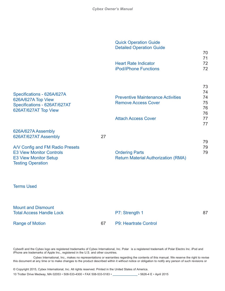 Cybex 626A Arc Trainer User Manual | Page 2 / 94