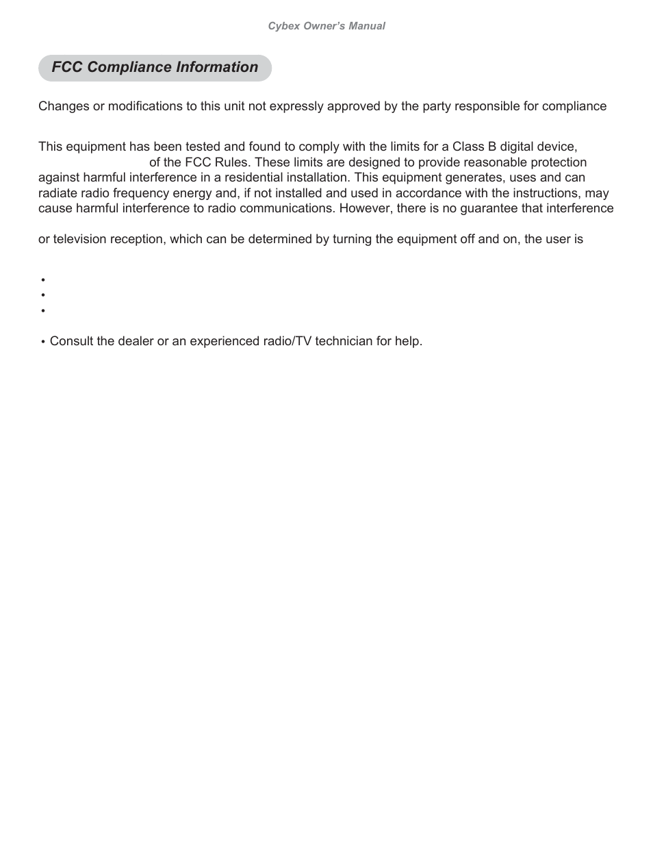 Fcc compliance information | Cybex 626A Arc Trainer User Manual | Page 3 / 94