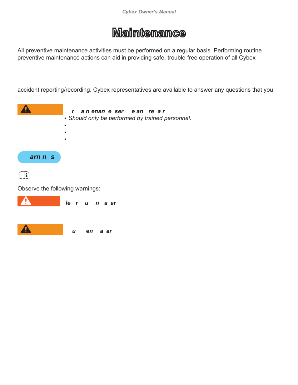 Maintenance | Cybex 626A Arc Trainer User Manual | Page 73 / 94