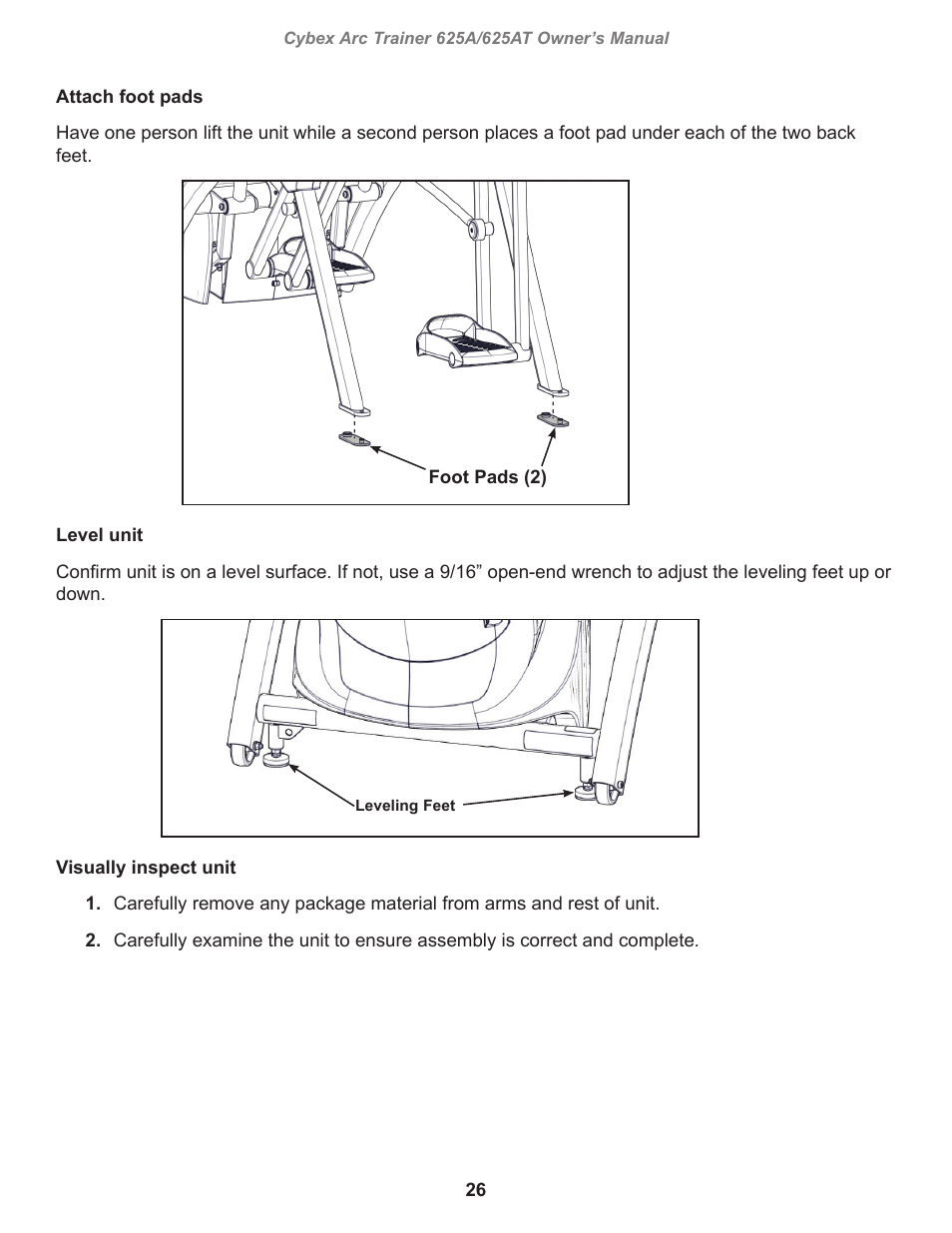 625at assembly | Cybex 625A Arc Trainer User Manual | Page 26 / 94