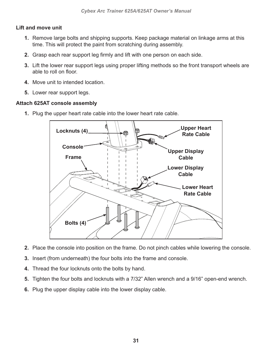 Cybex 625A Arc Trainer User Manual | Page 31 / 94