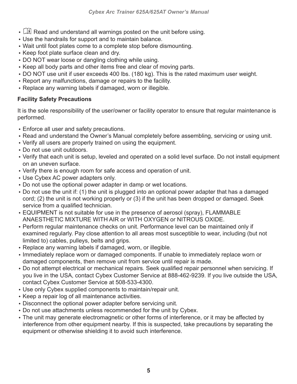 Cybex 625A Arc Trainer User Manual | Page 5 / 94