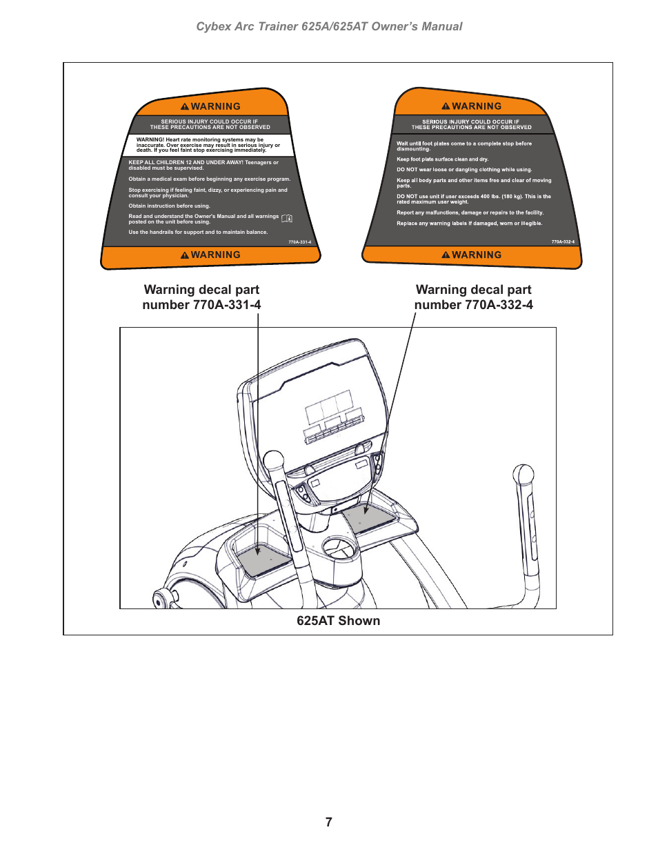 Cybex 625A Arc Trainer User Manual | Page 7 / 94