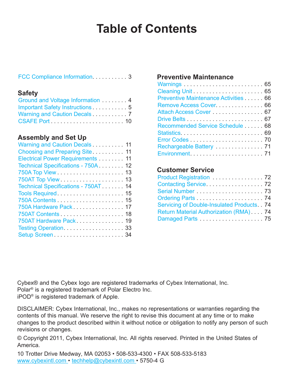 Cybex 750AT Arc Trainer User Manual | Page 2 / 78
