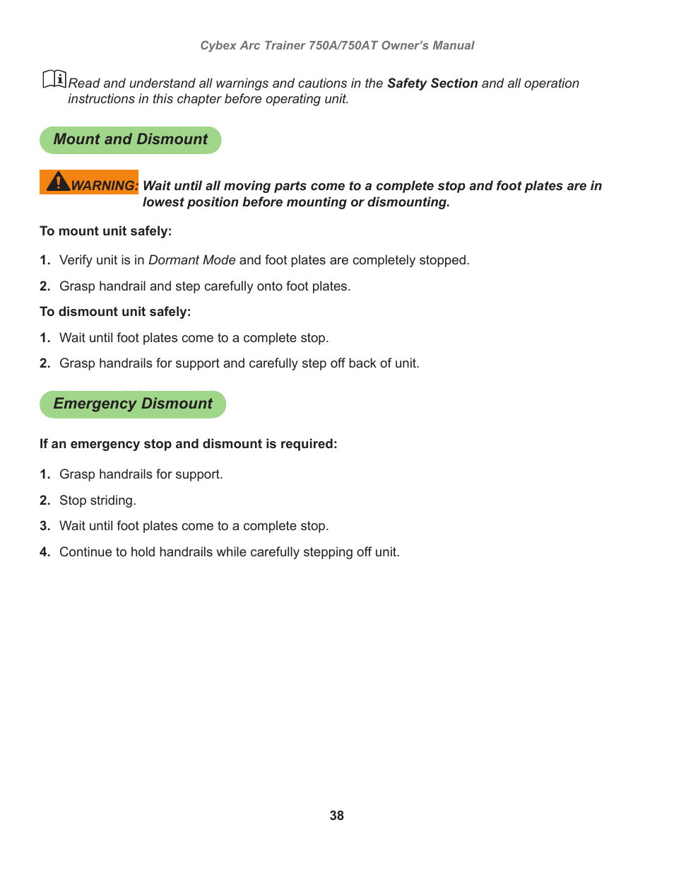 Cybex 750AT Arc Trainer User Manual | Page 38 / 78