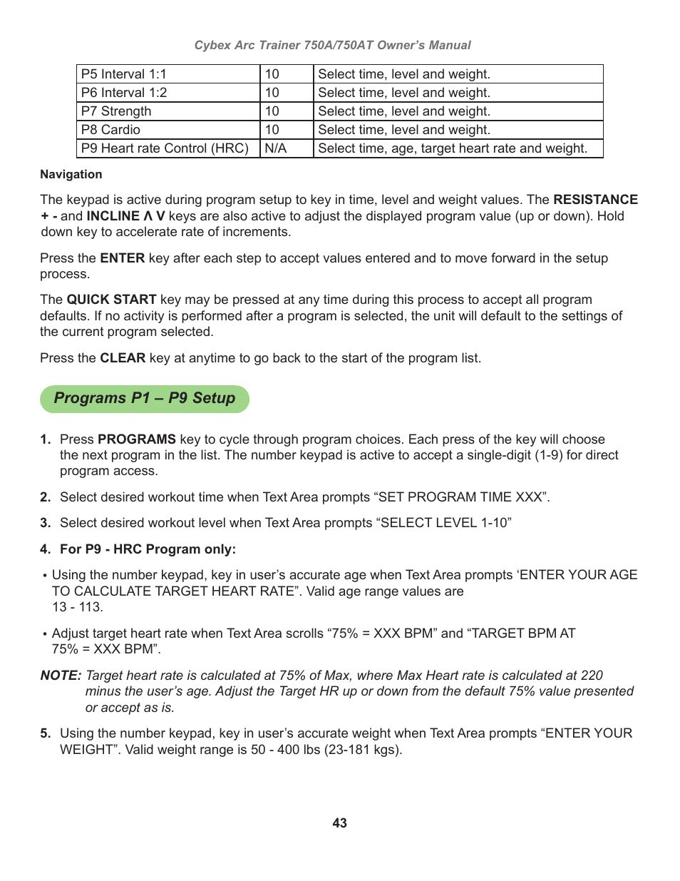 Cybex 750AT Arc Trainer User Manual | Page 43 / 78