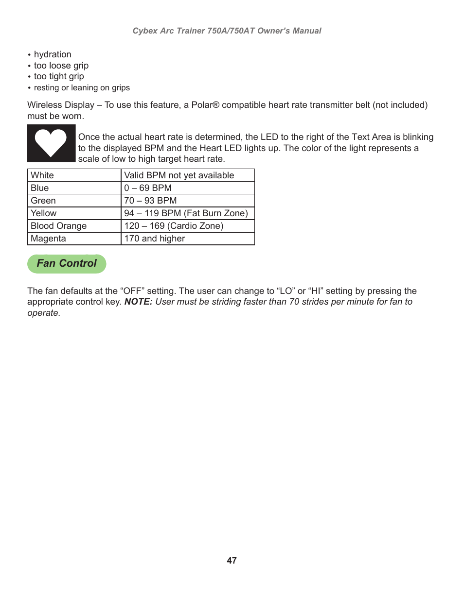 Decal, 750c, top, english, Bgarber, Fan control | Cybex 750AT Arc Trainer User Manual | Page 47 / 78