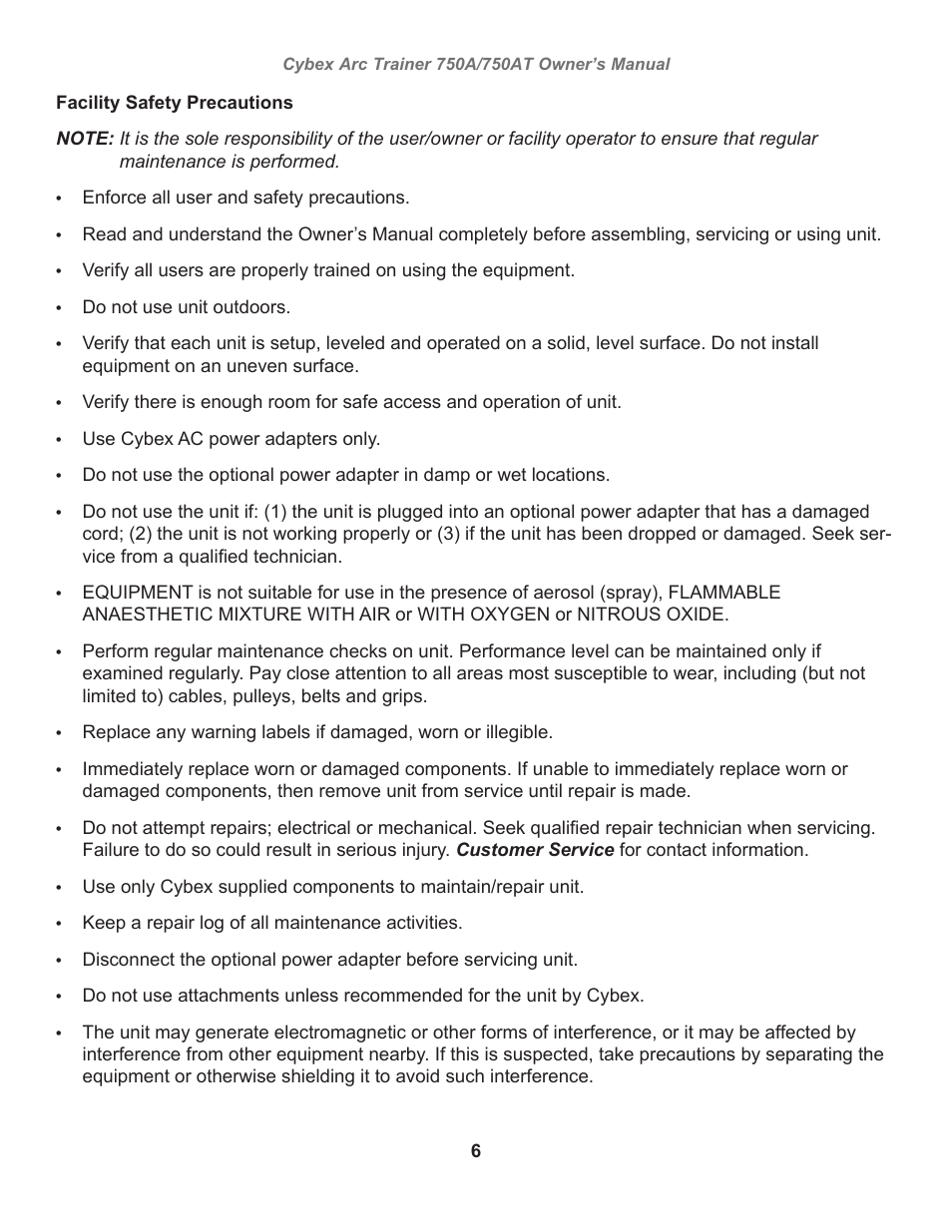 Cybex 750AT Arc Trainer User Manual | Page 6 / 78