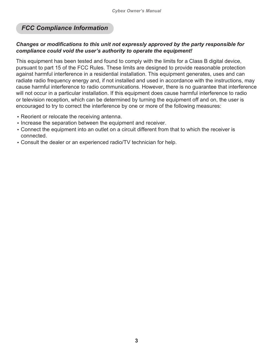 Fcc compliance information | Cybex 770A Arc Trainer User Manual | Page 3 / 96