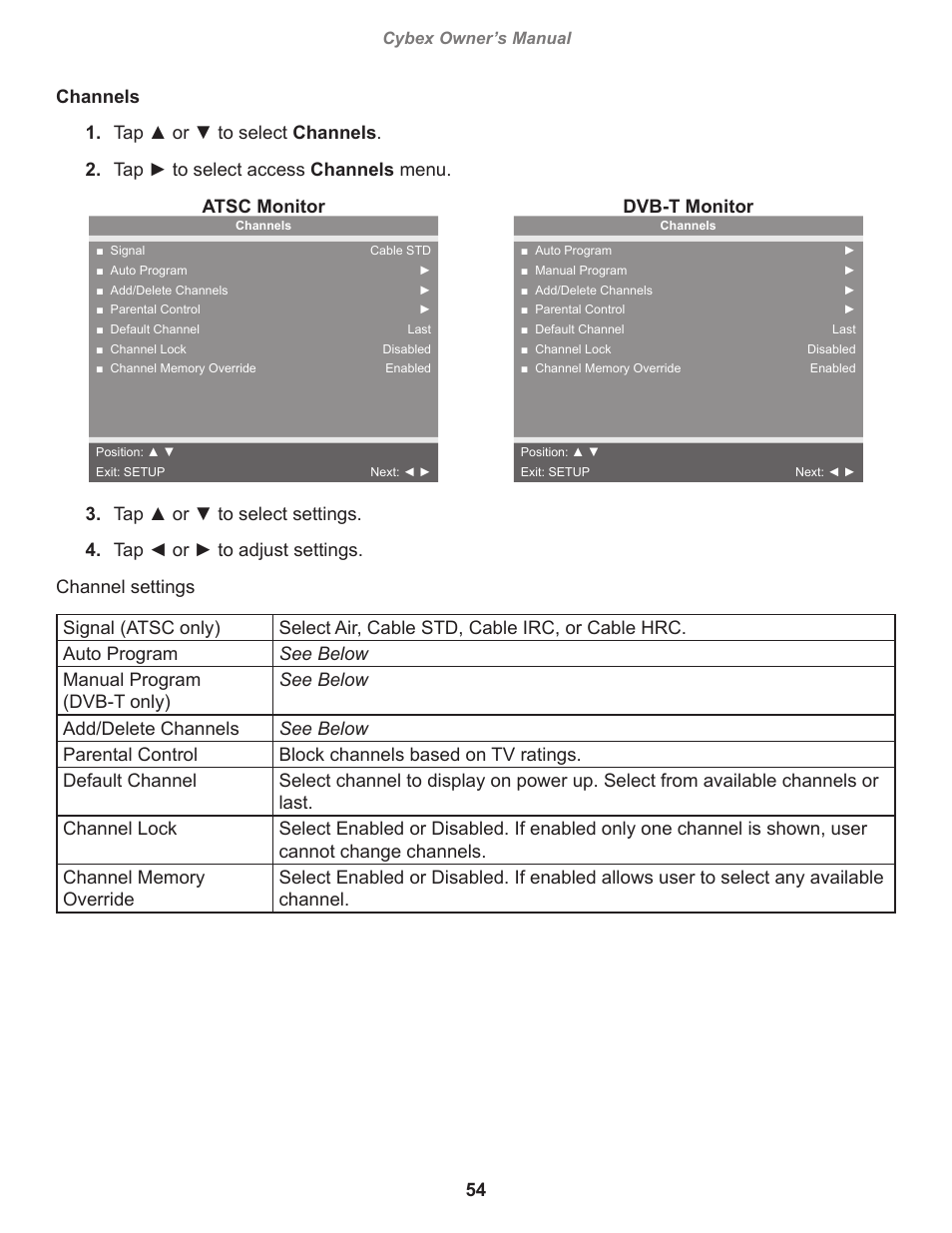 Dvb-t monitor | Cybex 770A Arc Trainer User Manual | Page 54 / 96