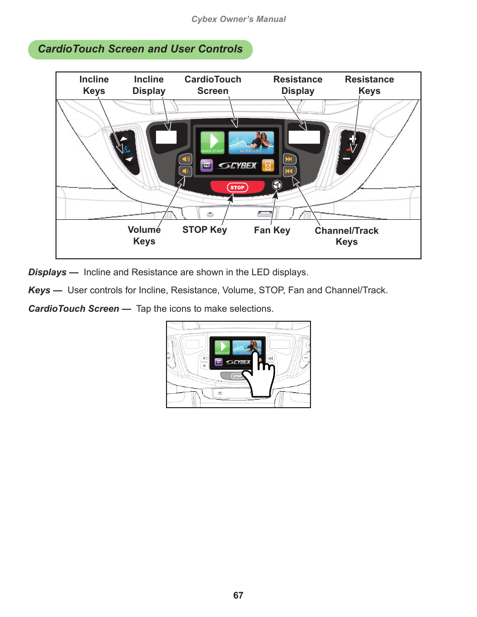 Cardiotouch screen and user controls | Cybex 770A Arc Trainer User Manual | Page 67 / 96