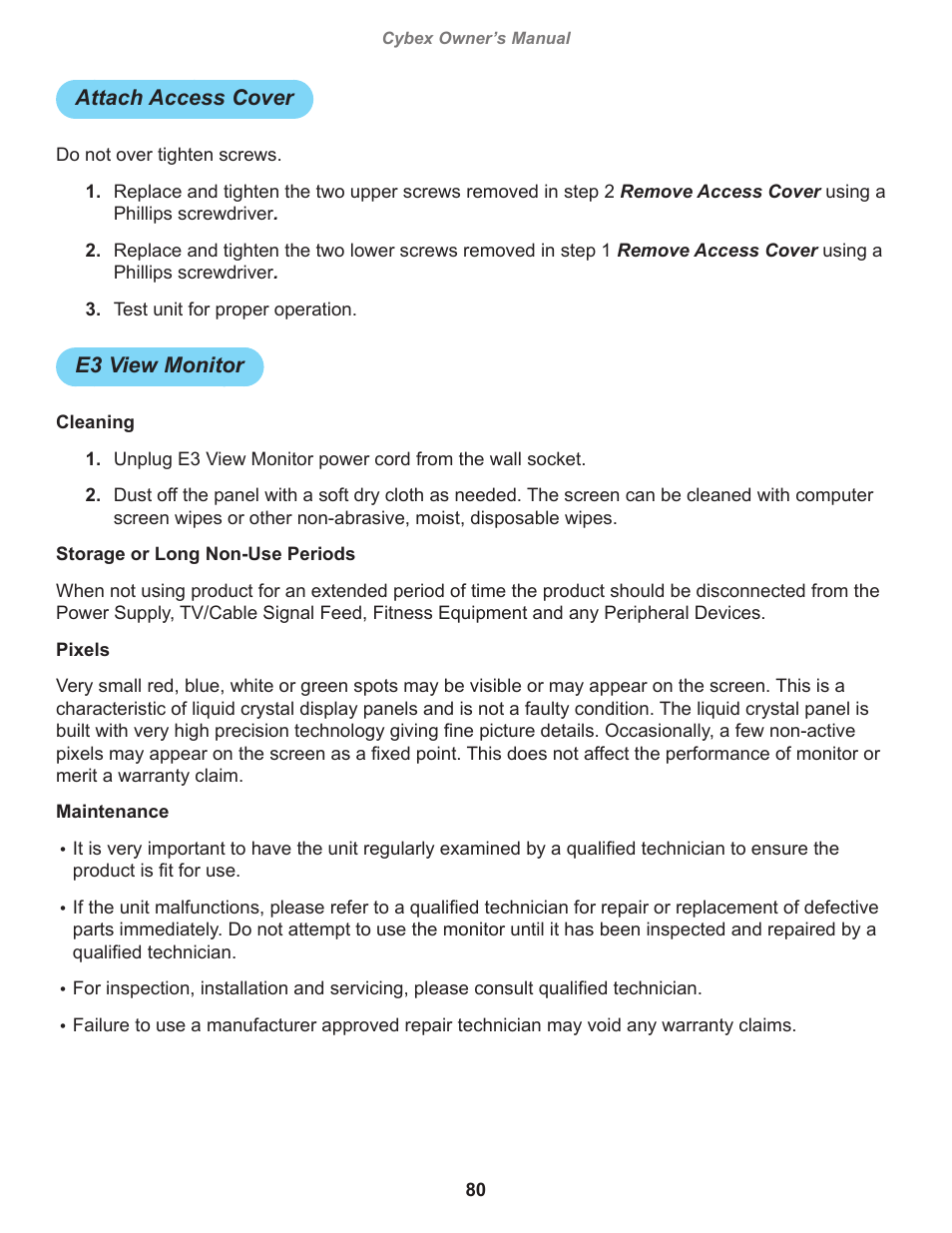 Attach access cover, E3 view monitor | Cybex 770A Arc Trainer User Manual | Page 80 / 96