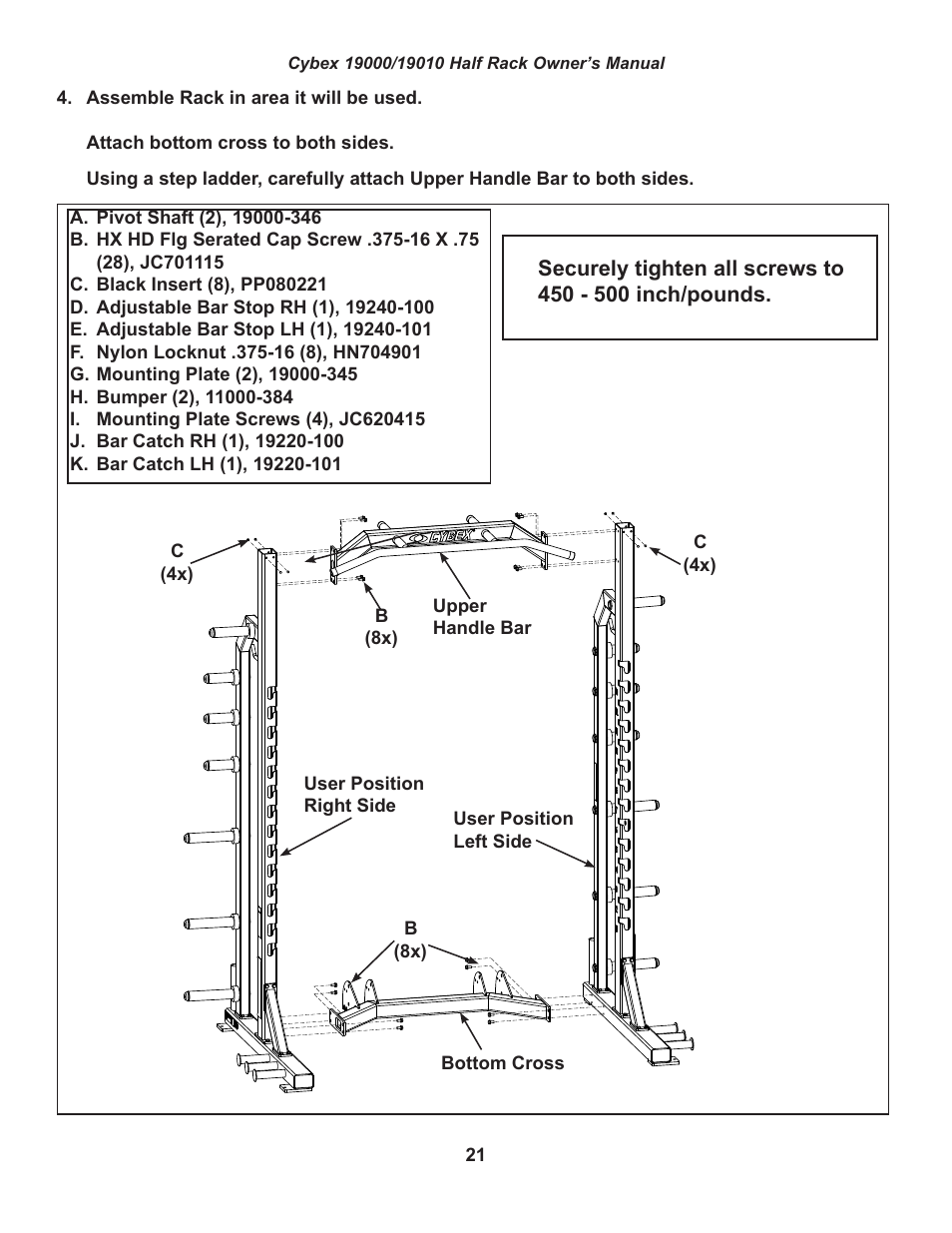 Cybex 19000 Big Iron Half Rack User Manual | Page 21 / 28