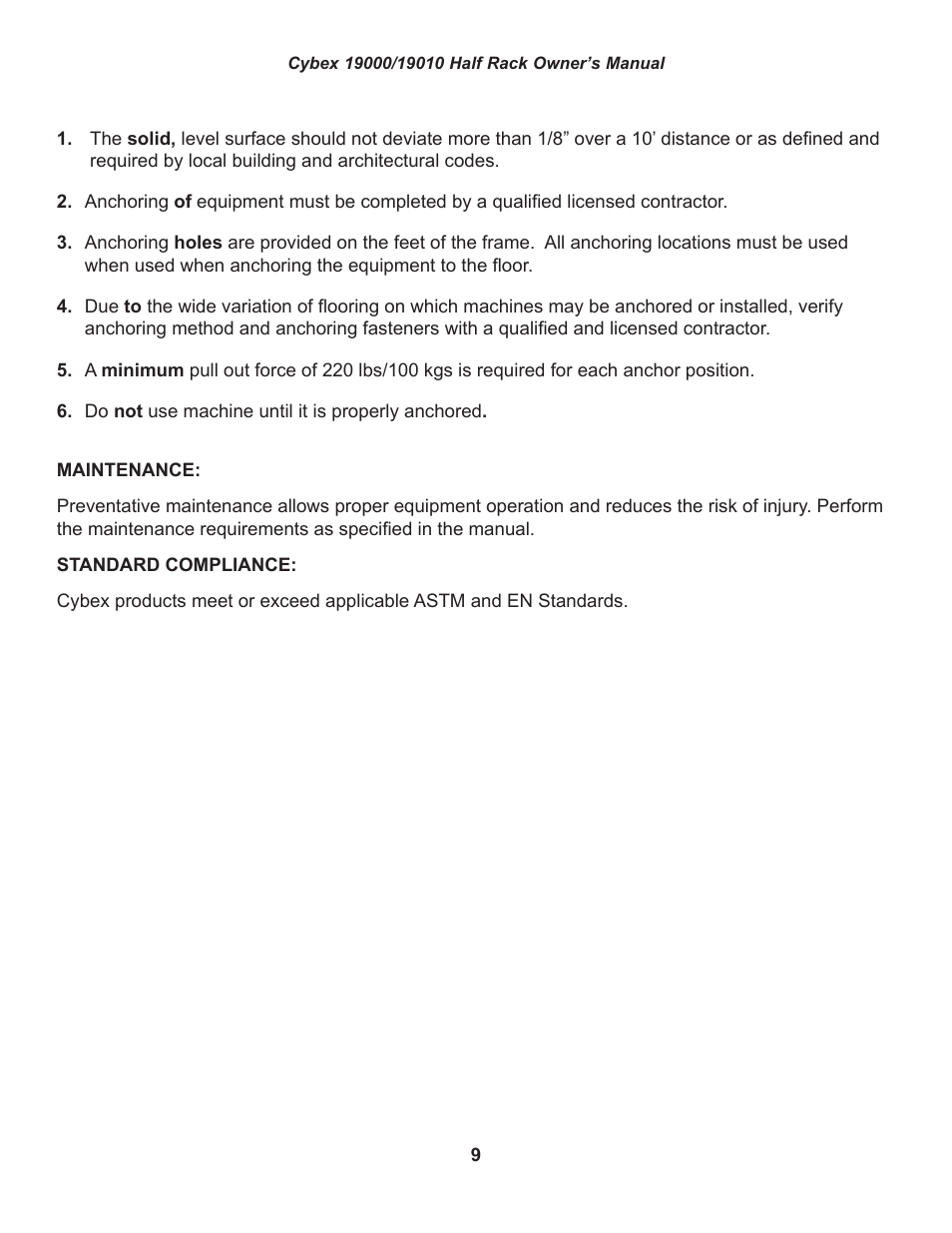 Cybex 19000 Big Iron Half Rack User Manual | Page 9 / 28