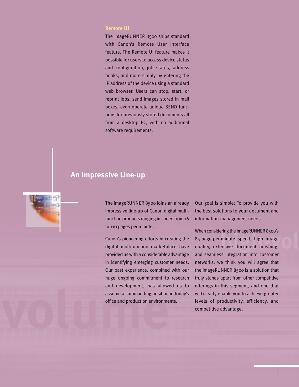 Volume, High-vol, An impressive line-up | Canon 8500 User Manual | Page 11 / 12