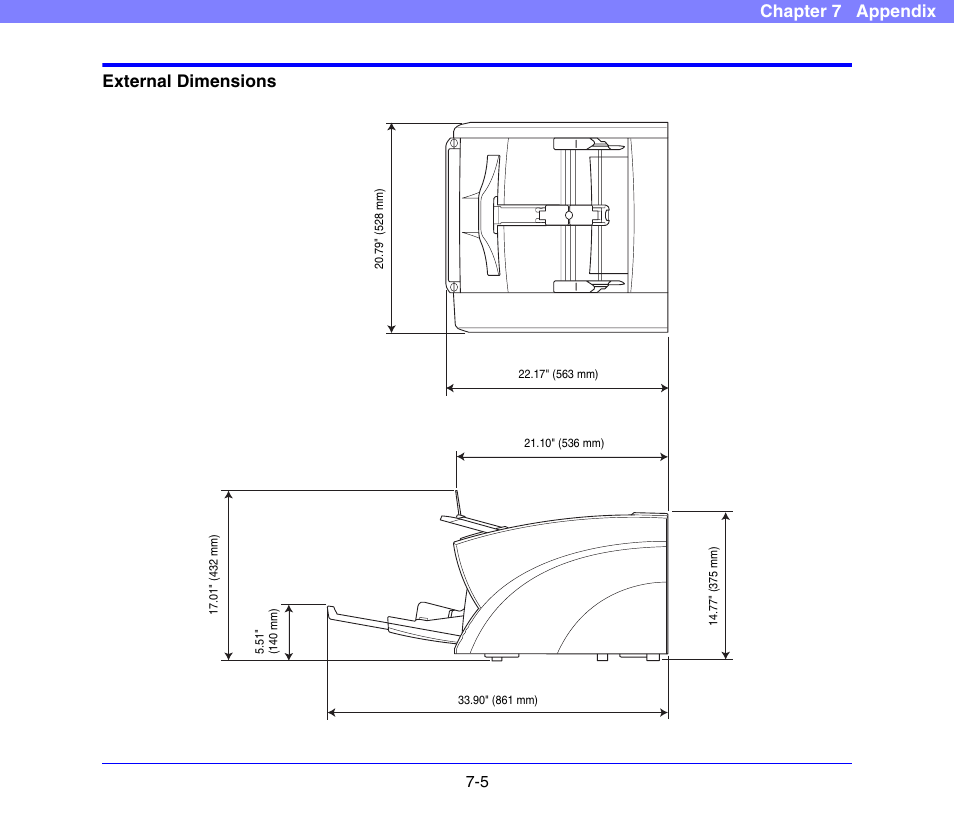 External dimensions, External dimensions -5, Chapter 7 appendix external dimensions | Canon DR-X10C User Manual | Page 100 / 155
