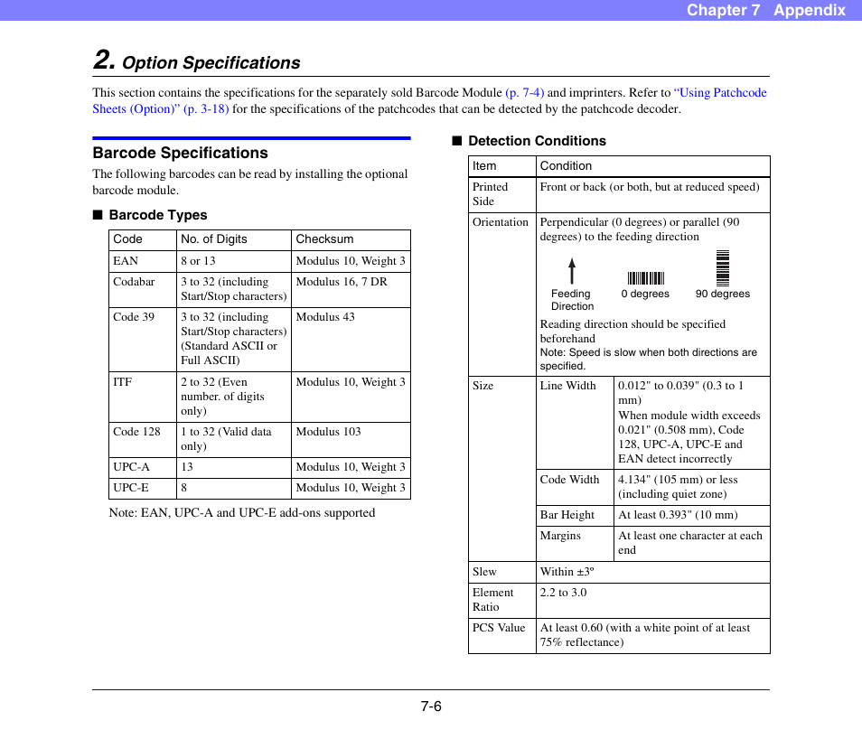 Option specifications, Barcode specifications, Option specifications -6 | Barcode specifications -6 | Canon DR-X10C User Manual | Page 101 / 155