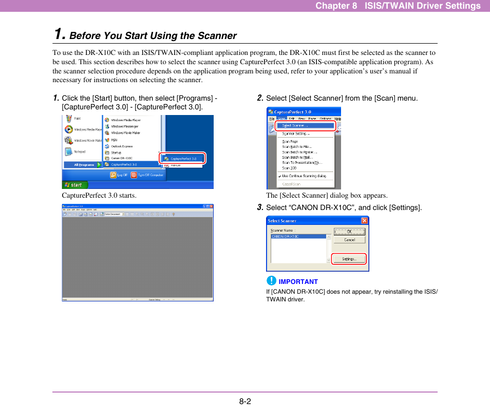 Before you start using the scanner, Before you start using the scanner -2 | Canon DR-X10C User Manual | Page 108 / 155