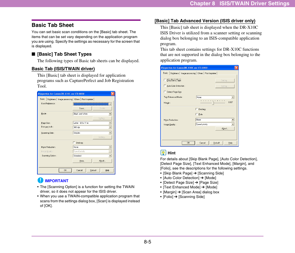 Basic tab sheet, Basic tab sheet -5, Basic tab sheet (see p. 8-5) | Canon DR-X10C User Manual | Page 111 / 155