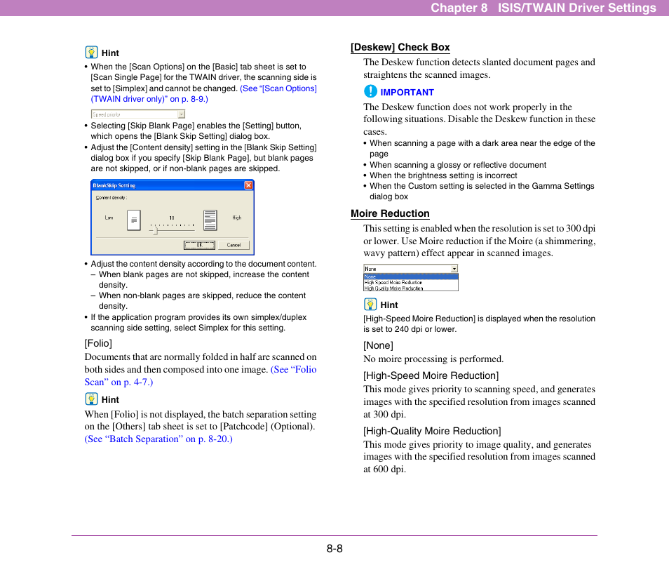 P. 8-8, Chapter 8 isis/twain driver settings | Canon DR-X10C User Manual | Page 114 / 155