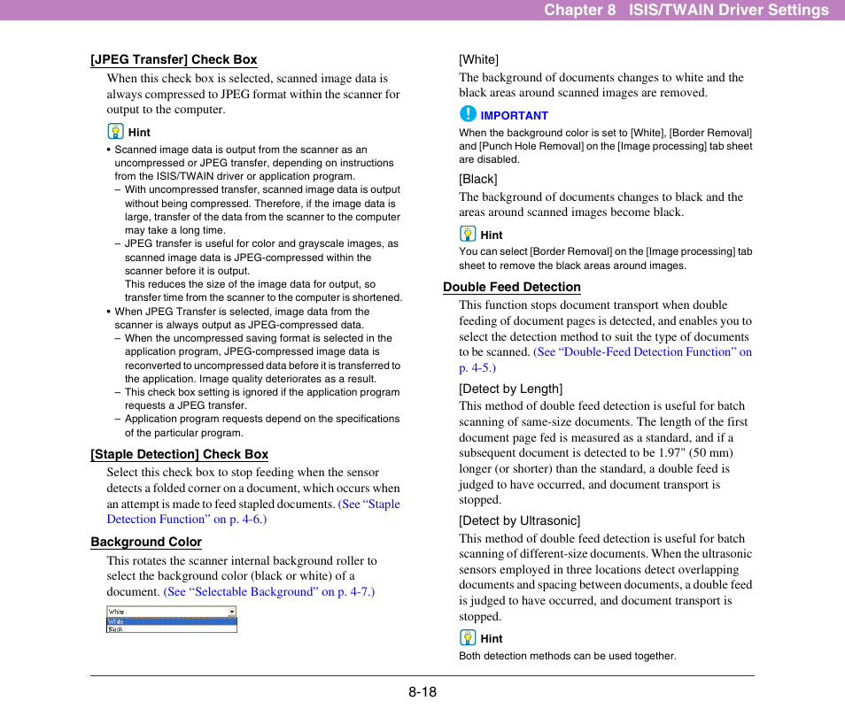 P. 8-18, See “double feed detection, On p. 8-18.) | Chapter 8 isis/twain driver settings | Canon DR-X10C User Manual | Page 124 / 155