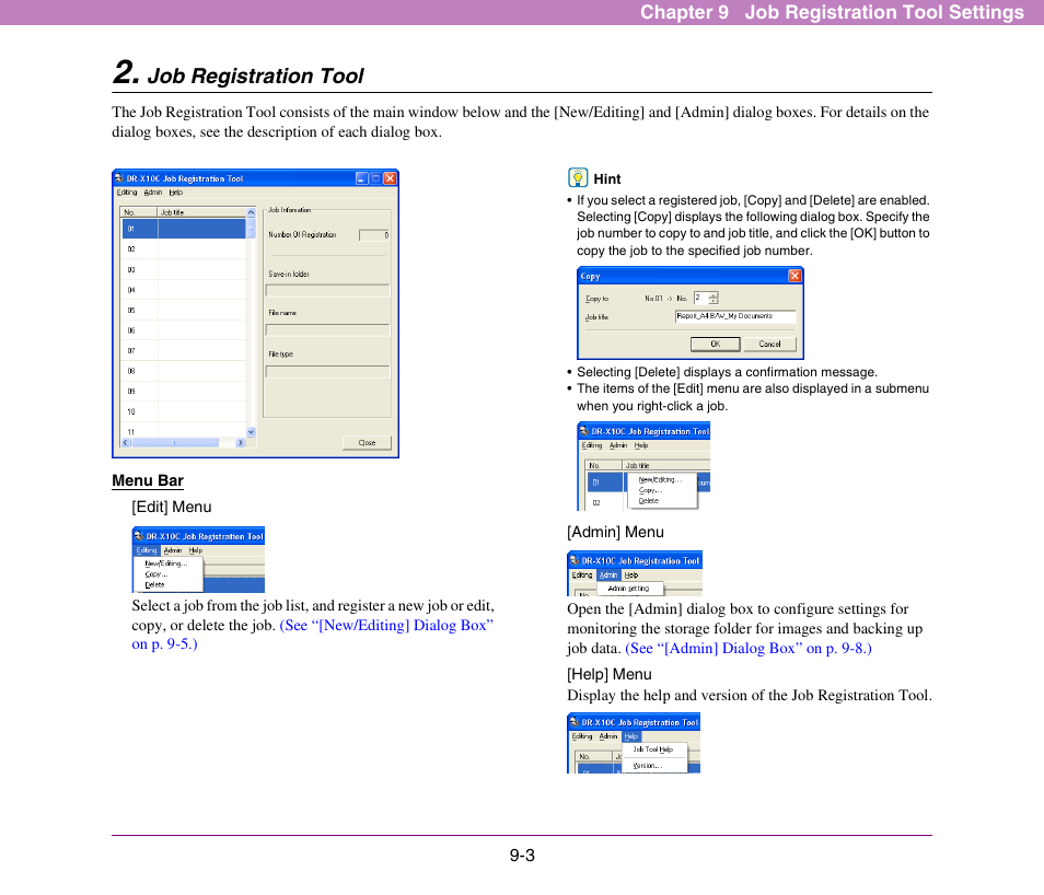 Job registration tool, Job registration tool -3, See p. 9-3) | Canon DR-X10C User Manual | Page 137 / 155