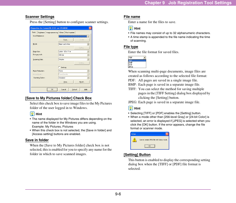 Chapter 9 job registration tool settings | Canon DR-X10C User Manual | Page 140 / 155