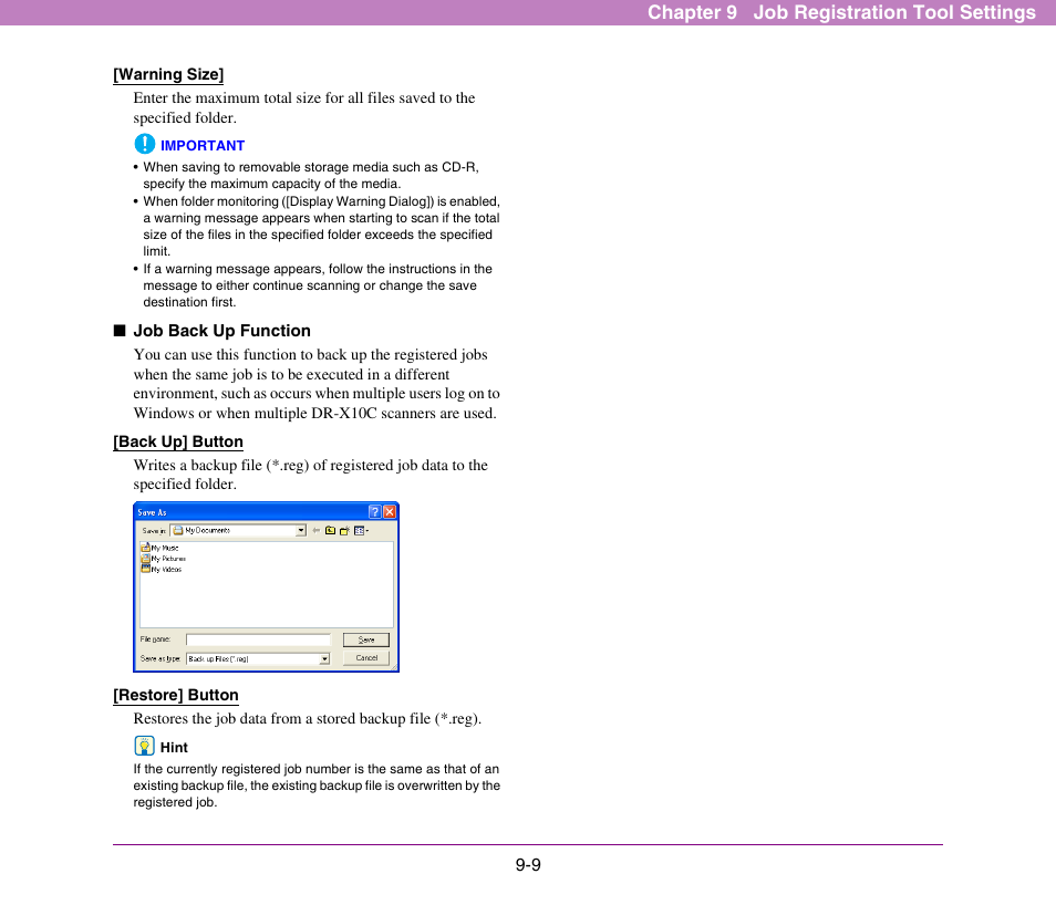 Chapter 9 job registration tool settings | Canon DR-X10C User Manual | Page 143 / 155