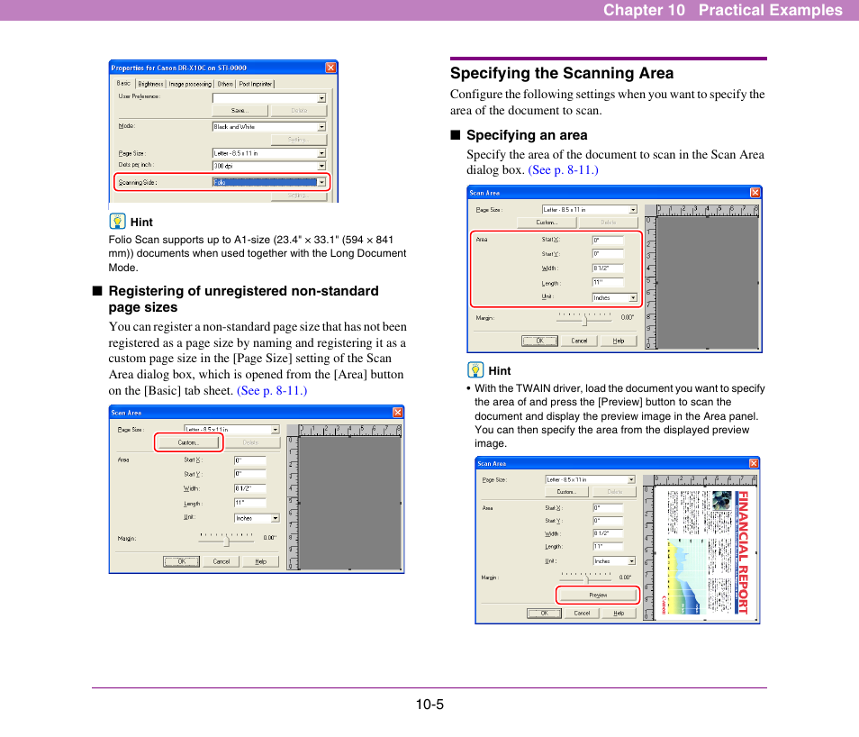 Specifying the scanning area, Specifying the scanning area -5 | Canon DR-X10C User Manual | Page 148 / 155