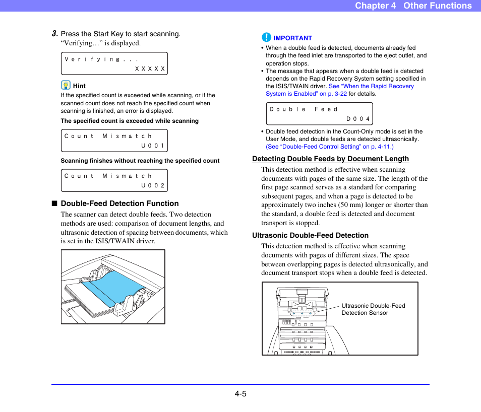 See “double-feed detection function, On p. 4-5.), Double-feed detection function” on p. 4-5.) | P. 4-5, Chapter 4 other functions | Canon DR-X10C User Manual | Page 57 / 155