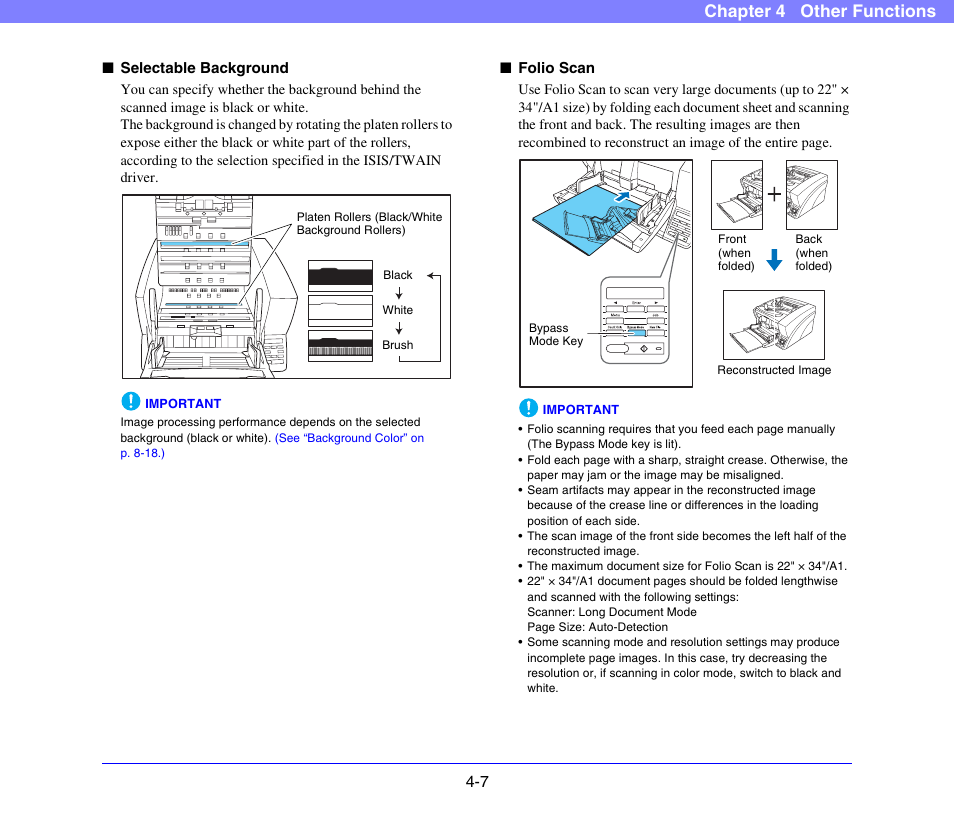 See “selectable background” on, P. 4-7.), P. 4-7 | Chapter 4 other functions | Canon DR-X10C User Manual | Page 59 / 155