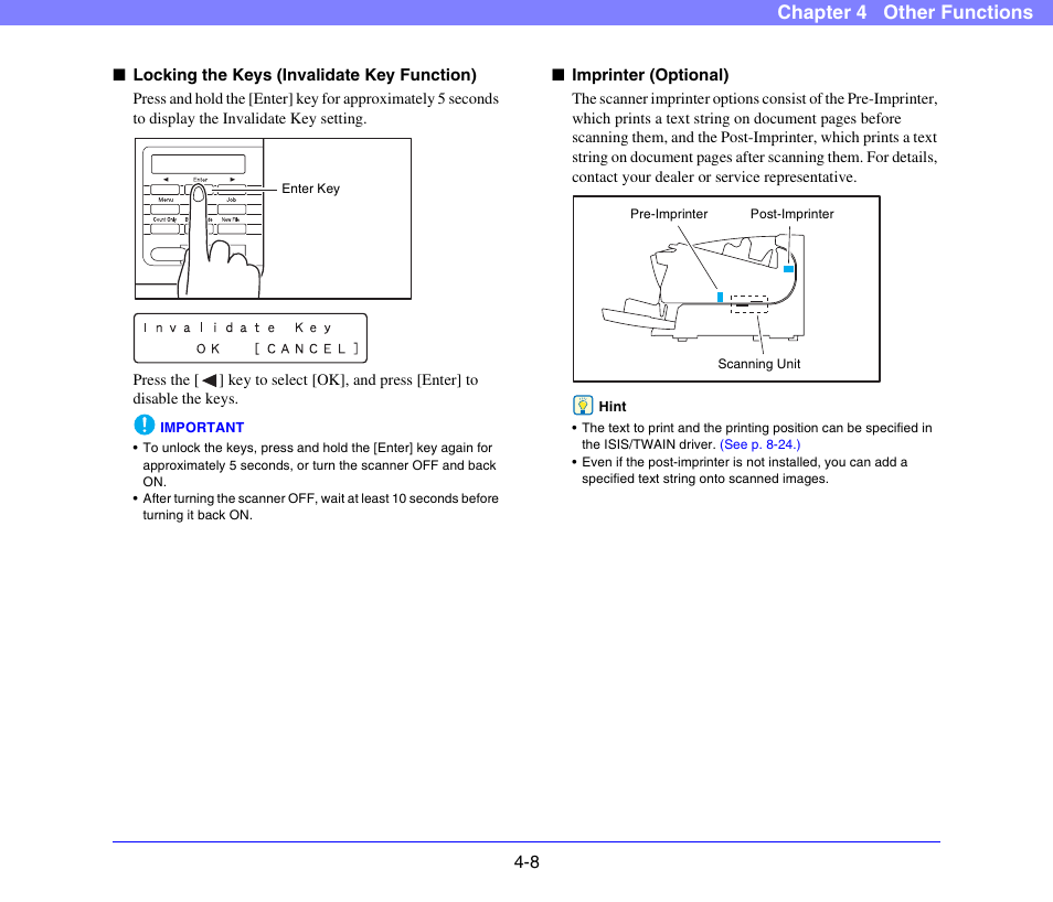 P. 4-8, Chapter 4 other functions | Canon DR-X10C User Manual | Page 60 / 155