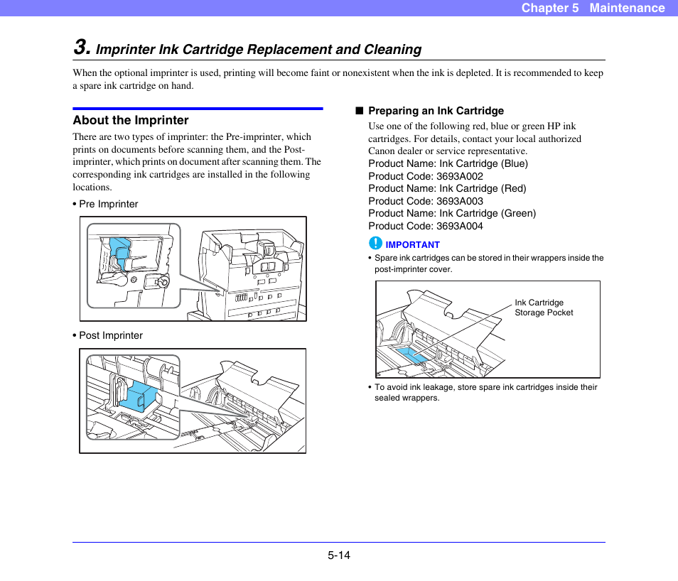 Imprinter ink cartridge replacement and cleaning, About the imprinter, Imprinter ink cartridge replacement and | Cleaning -14, About the imprinter -14 | Canon DR-X10C User Manual | Page 79 / 155