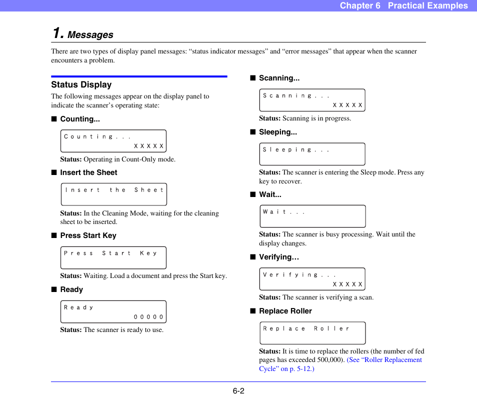 Messages, Status display, Messages -2 | Status display -2 | Canon DR-X10C User Manual | Page 87 / 155