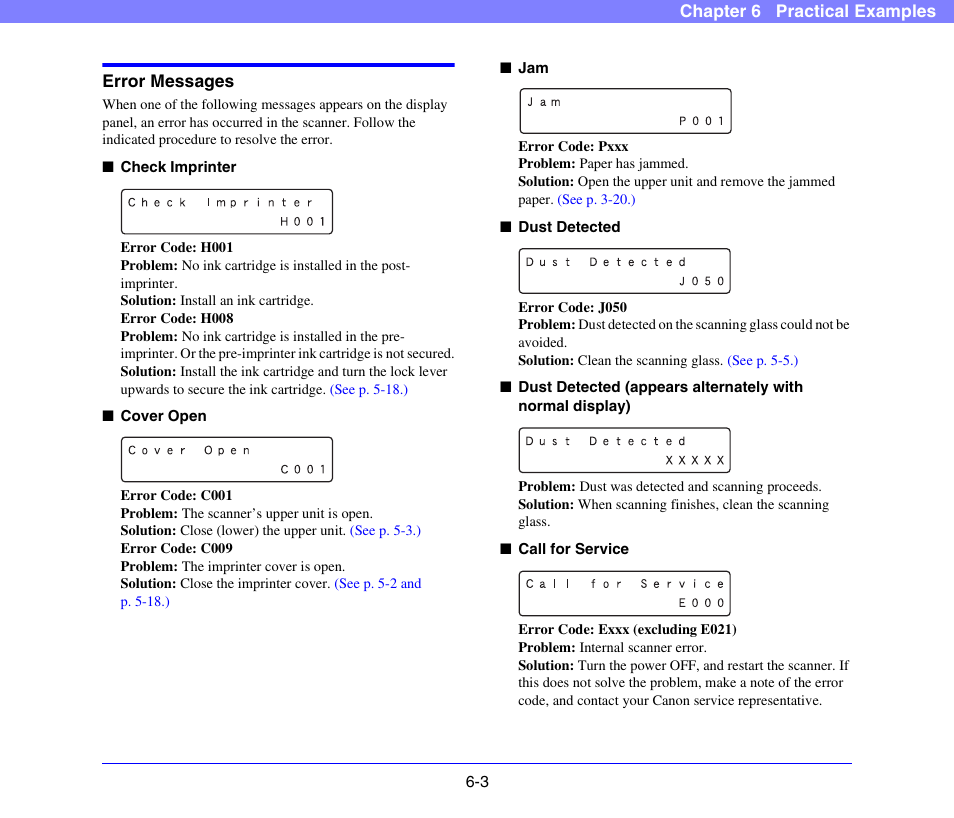 Error messages, Error messages -3 | Canon DR-X10C User Manual | Page 88 / 155