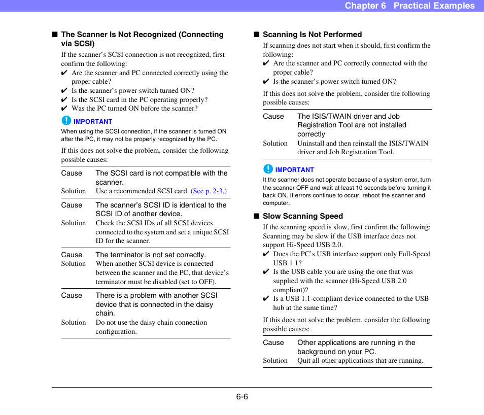 Scanning is not performed (see p. 6-6), Slow scanning speed (see p. 6-6) | Canon DR-X10C User Manual | Page 91 / 155