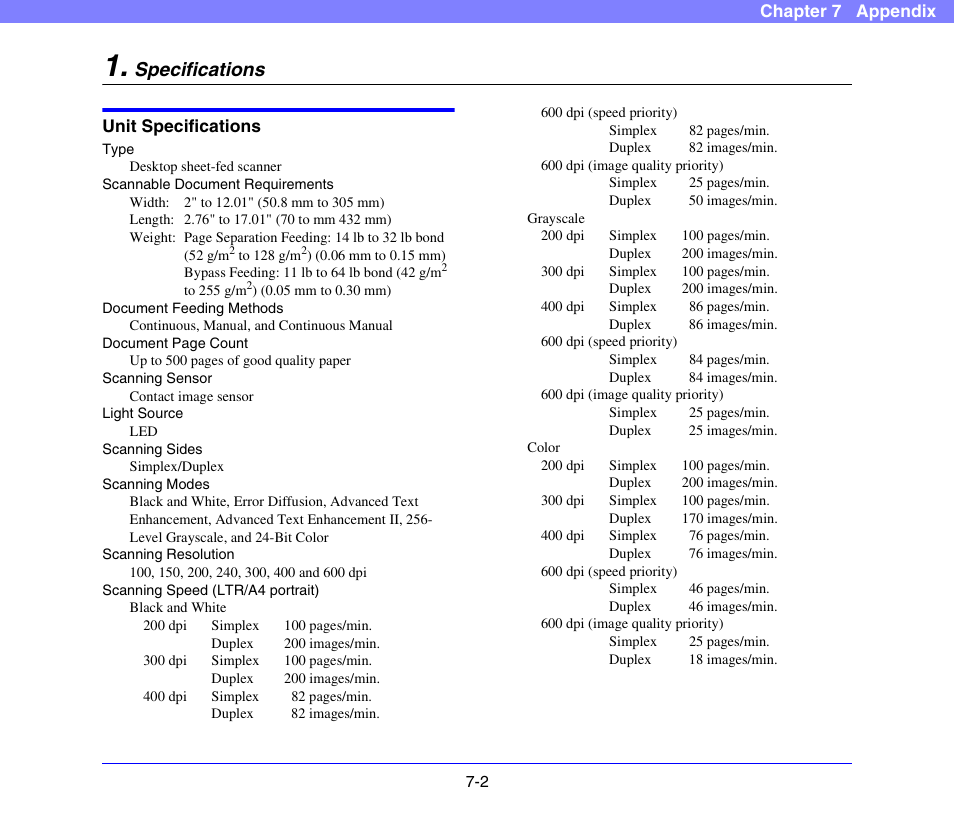 Specifications, Unit specifications, Specifications -2 | Unit specifications -2 | Canon DR-X10C User Manual | Page 97 / 155