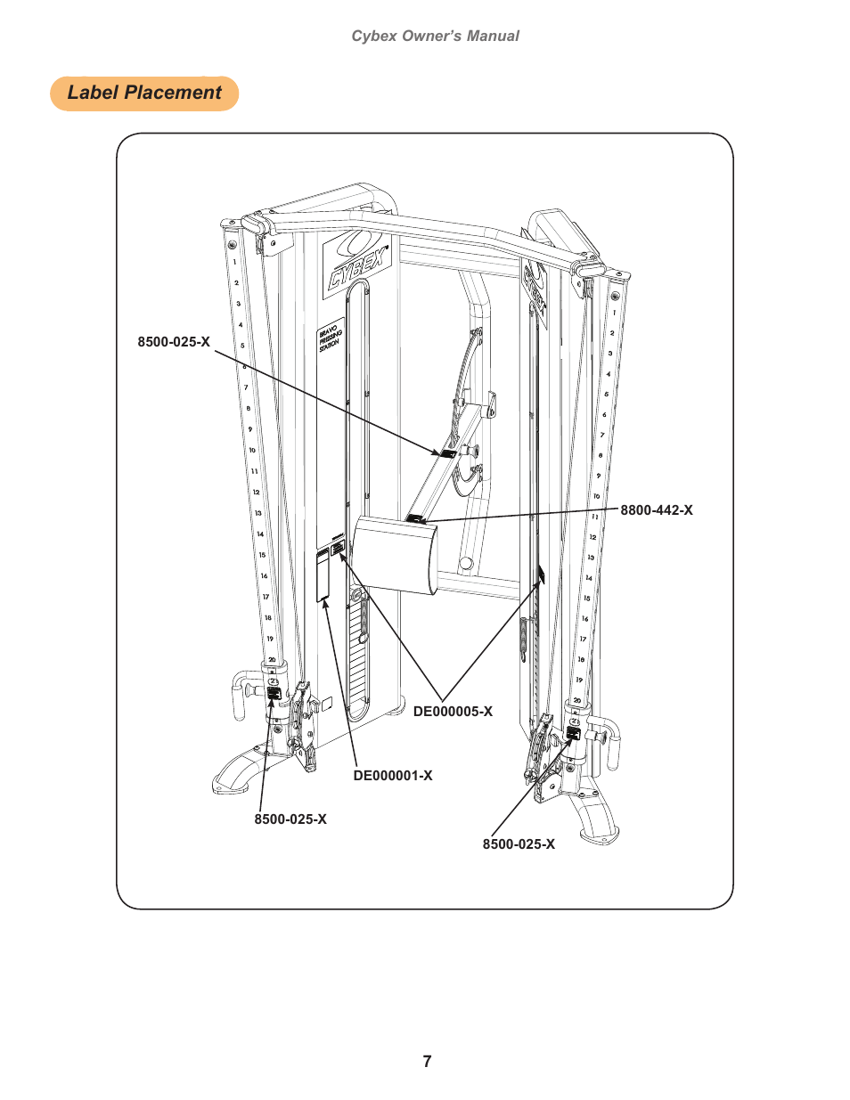 Label placement | Cybex 18010 Bravo Press User Manual | Page 7 / 28