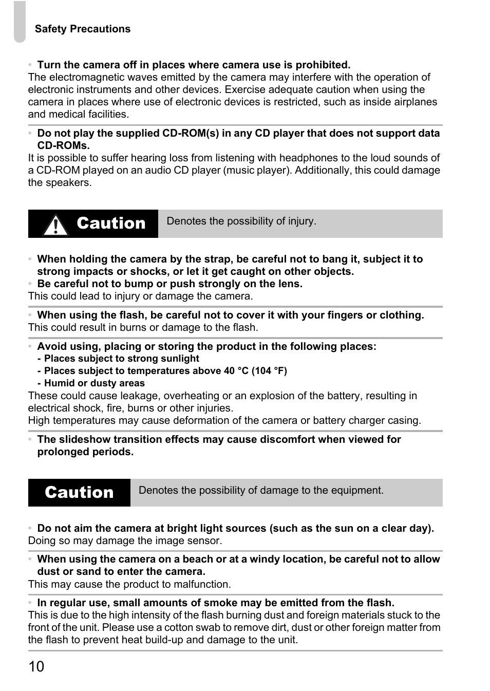 Caution | Canon IXUS 1100 HS User Manual | Page 10 / 209