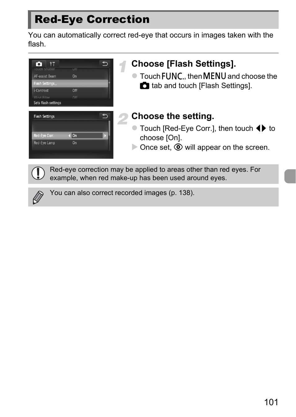 Red-eye correction | Canon IXUS 1100 HS User Manual | Page 101 / 209