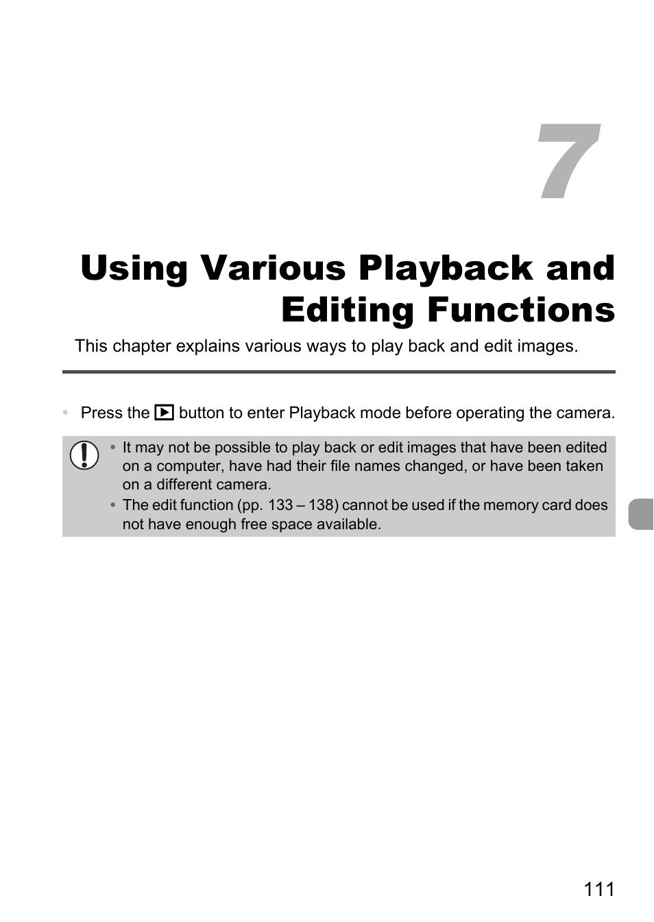 7 using various playback and editing functions, Using various playback and editing functions | Canon IXUS 1100 HS User Manual | Page 111 / 209