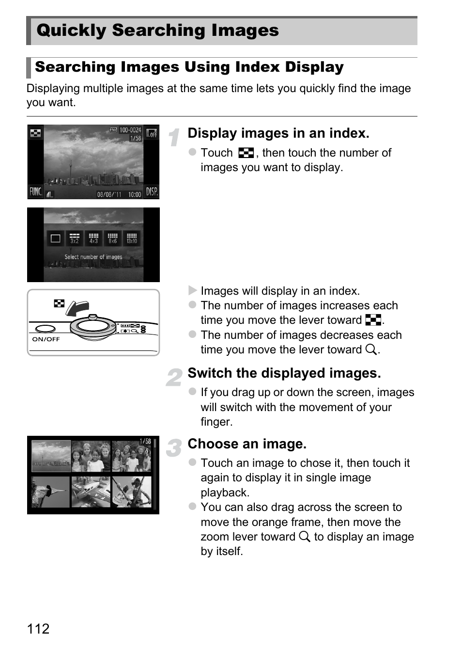 Quickly searching images, Pp. 112, 119, Searching images using index display | Canon IXUS 1100 HS User Manual | Page 112 / 209
