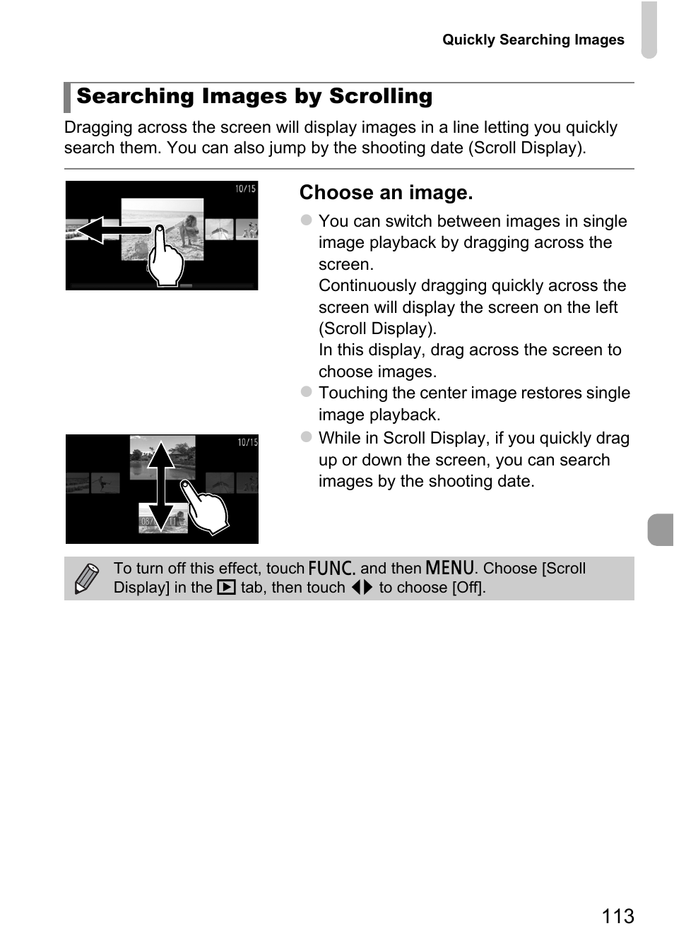 Searching images by scrolling, Choose an image | Canon IXUS 1100 HS User Manual | Page 113 / 209