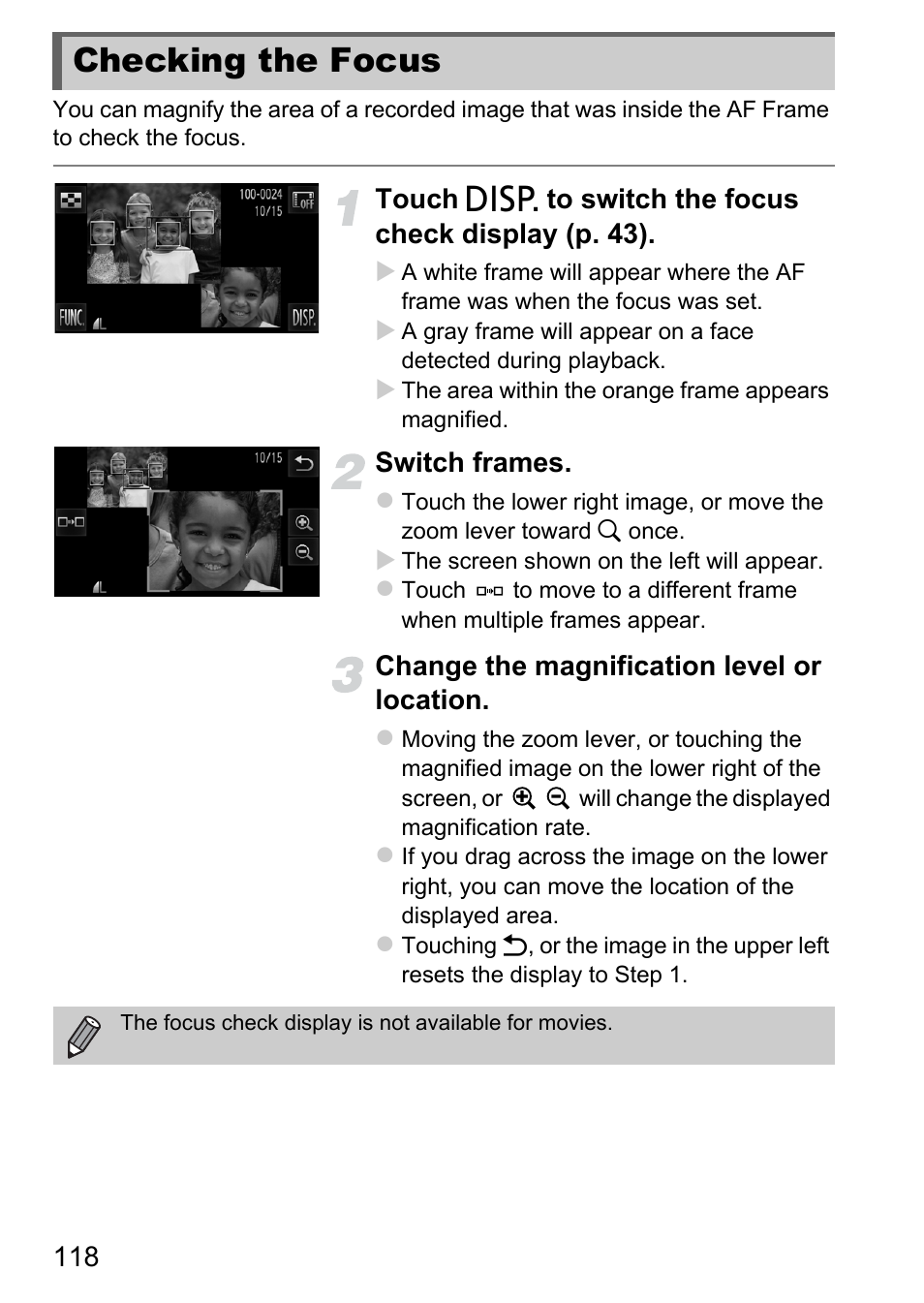 Checking the focus, P. 118) | Canon IXUS 1100 HS User Manual | Page 118 / 209